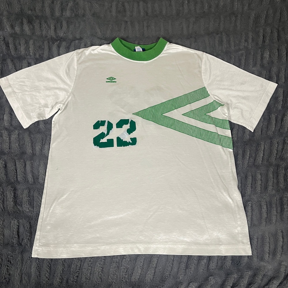 UMBRO Retro White Green Soccer Jersey Adult‎ XL Made in USA Number 22